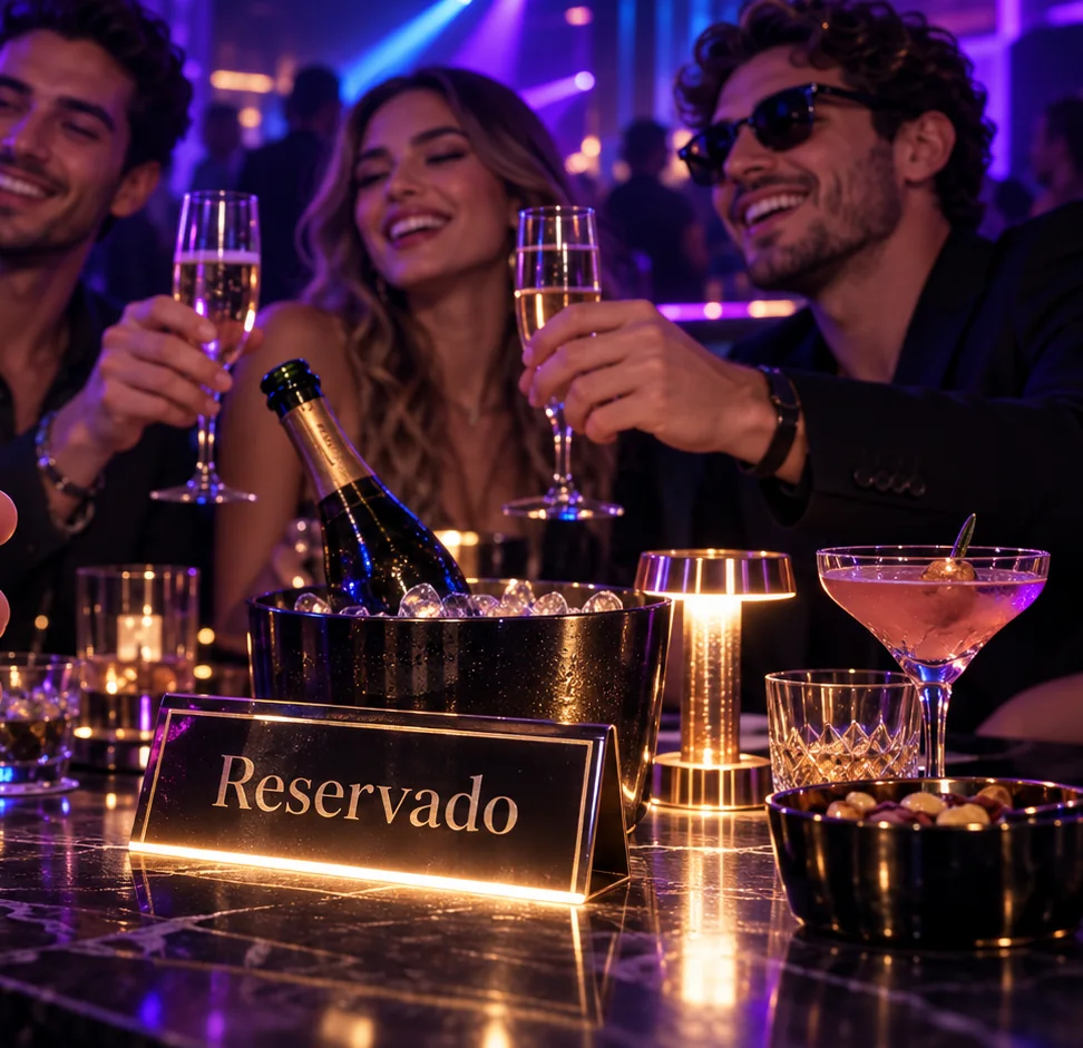 Un grupo de adultos disfruta de una mesa reservada